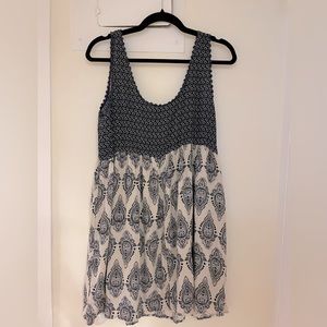 Paisley cotton navy blue dress with detailed straps.